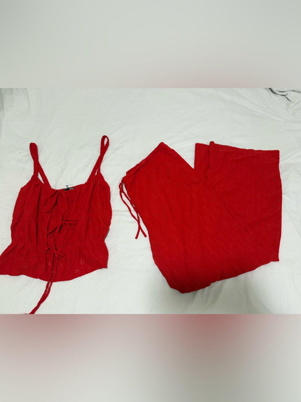 Fashion Nova Red Knit Two-Piece Set with Lace-Up Top